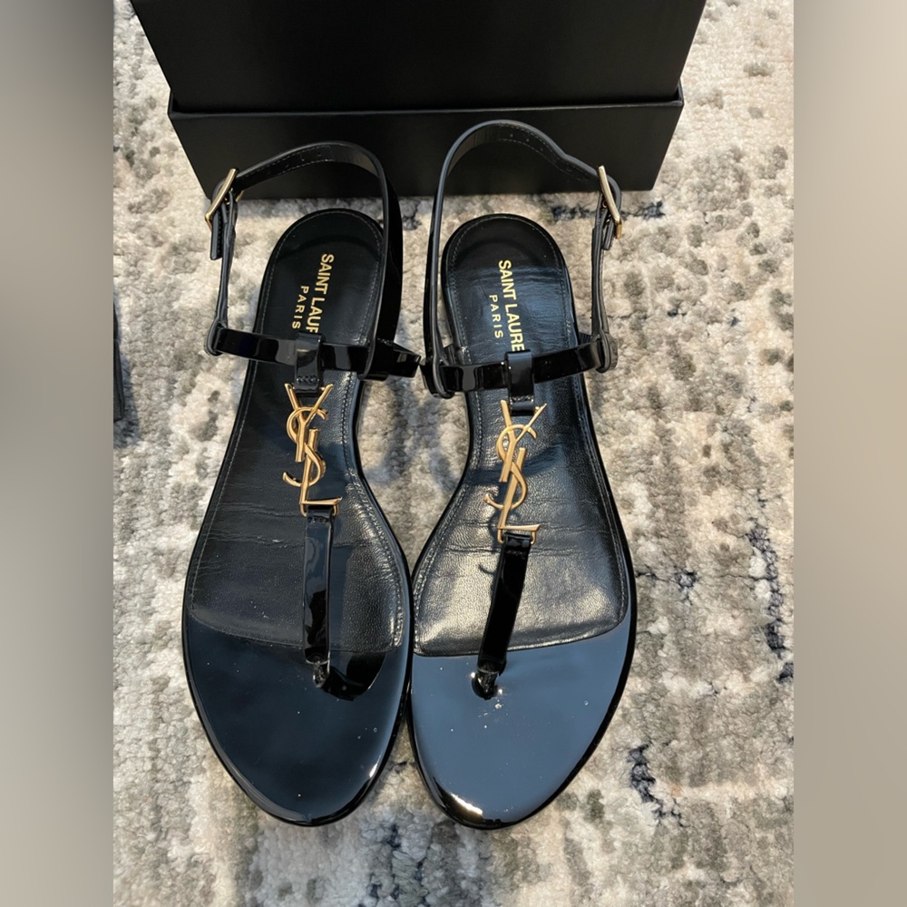 Yves Saint Laurent Black and Gold Sandals